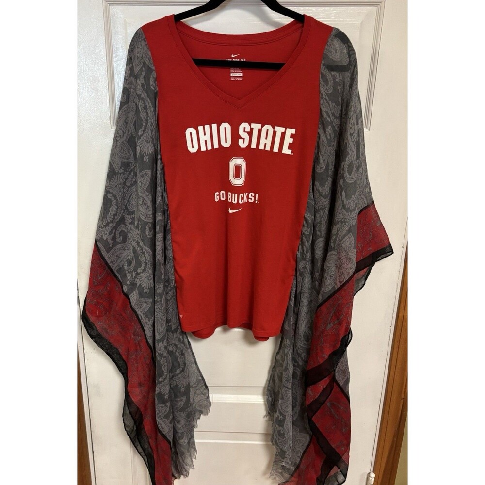 Upcycled Ohio State Buckeyes Boho Kimono Sleeve T Shirt One Size Fits Most OSU